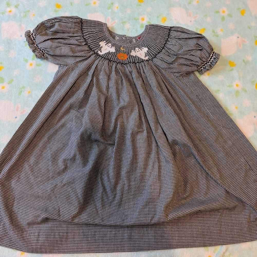 Chocolate Soup Embroidered Halloween Ghosts Black White Gingham Toddler Dress - Picture 3 of 10